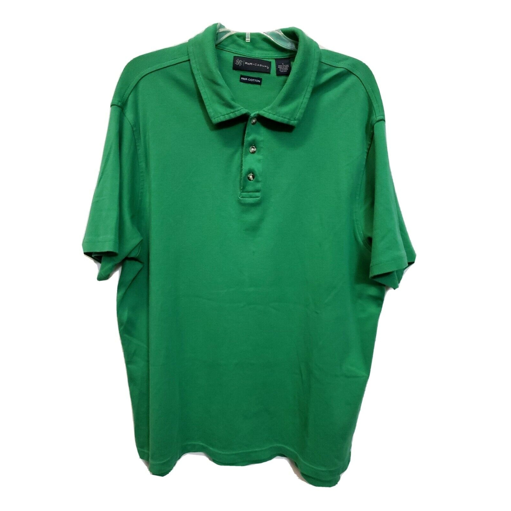 R & R Casual Lg Short Sleeve Polo Shirt Green 100% Pima Cotton Men